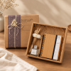 Hampers Set Arunika Kraft Dekayu dengan notebook A6 reed diffuser dan bolpen bambu