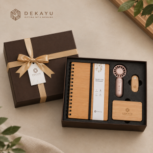Hampers Catalyst Set Dekayu dengan flashdisk kipas portable jam digital dan notebook